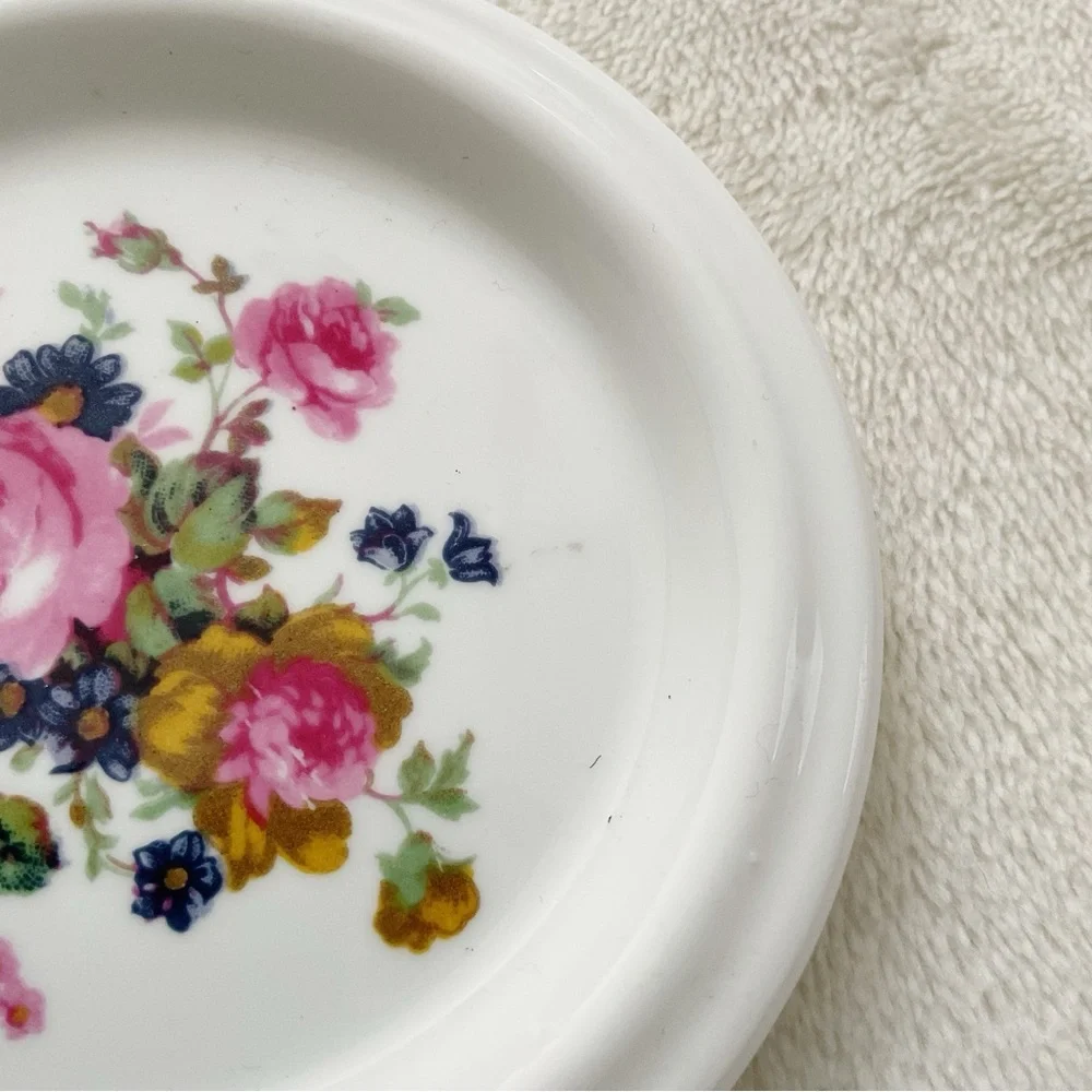 Vintage English Bone China Floral Ring Dish Pink Cottagecore Trinket